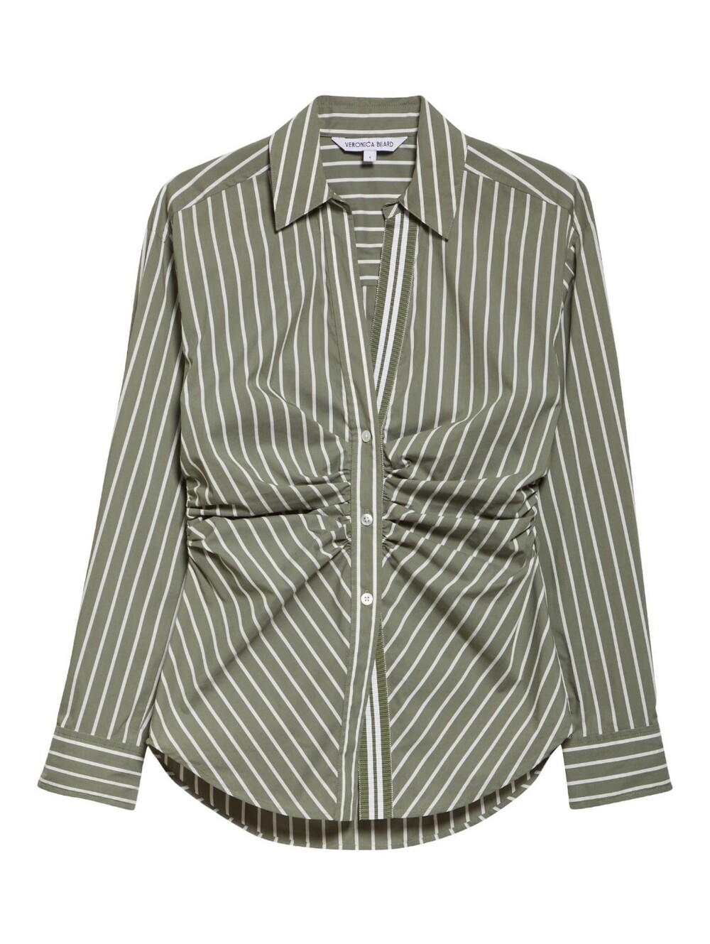 Veronica Beard Devra Stripe Ruched Cotton Blend Button-Up Shirt - Picture 7 of 8